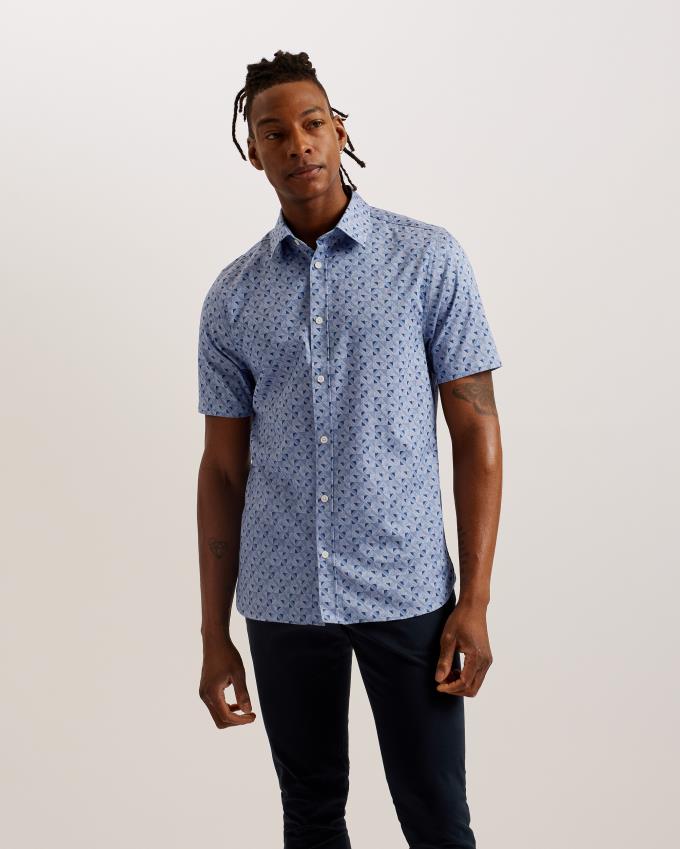 Chemises Ted Baker Short Sleeve Geometric Print Bleu Homme | DDR-97196937